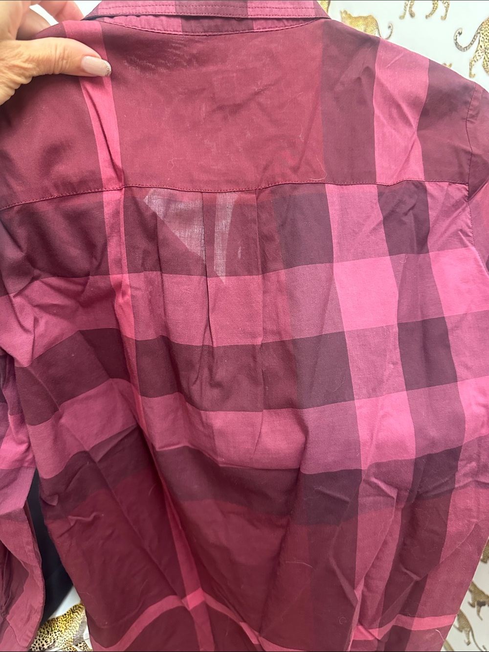 Womens Burberry Brit Burgundy Plaid Button-Front Top - xs - Picture 5 of 5